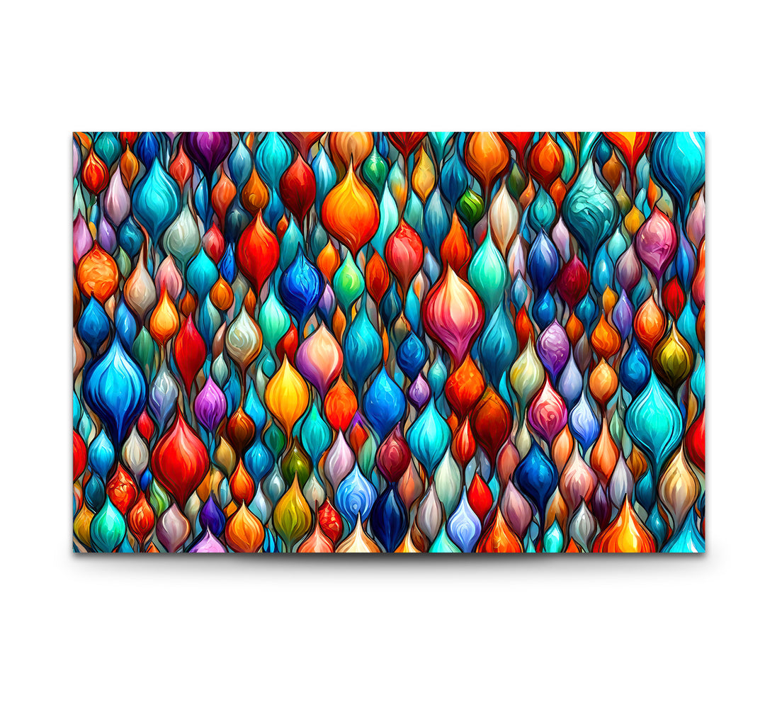 Lebendige abstrakte Glaswandkunst – Buntes Tropfendesign 