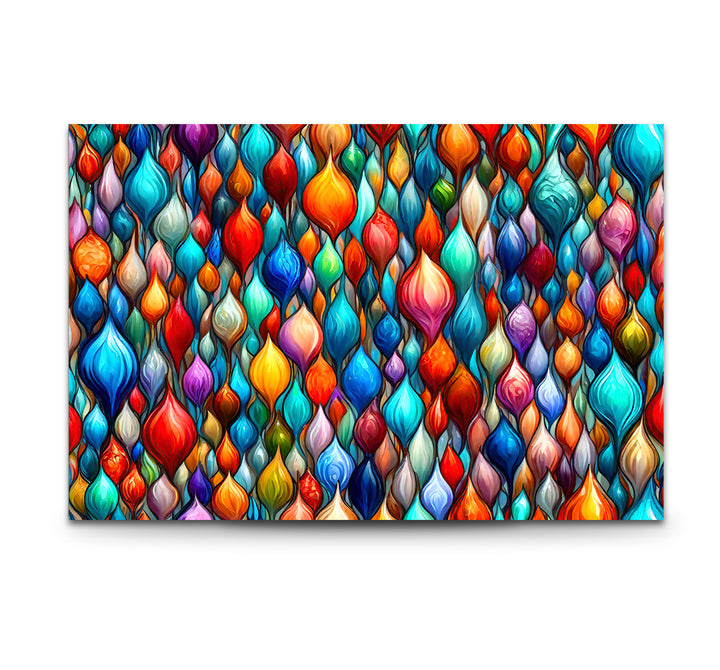 Lebendige abstrakte Glaswandkunst – Buntes Tropfendesign 