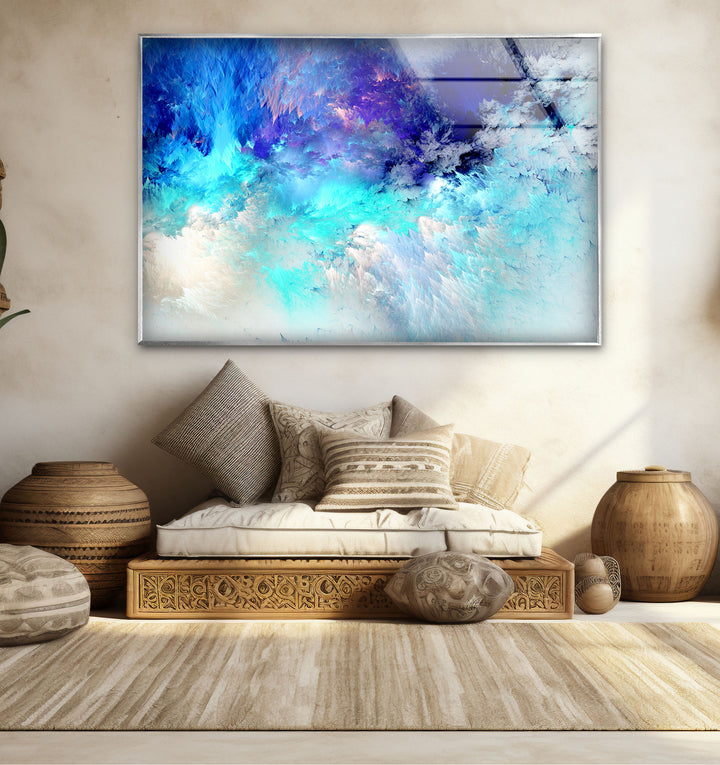 Icy Blue Dream Wall Art – Abstract Frosted Cloud Glass Print