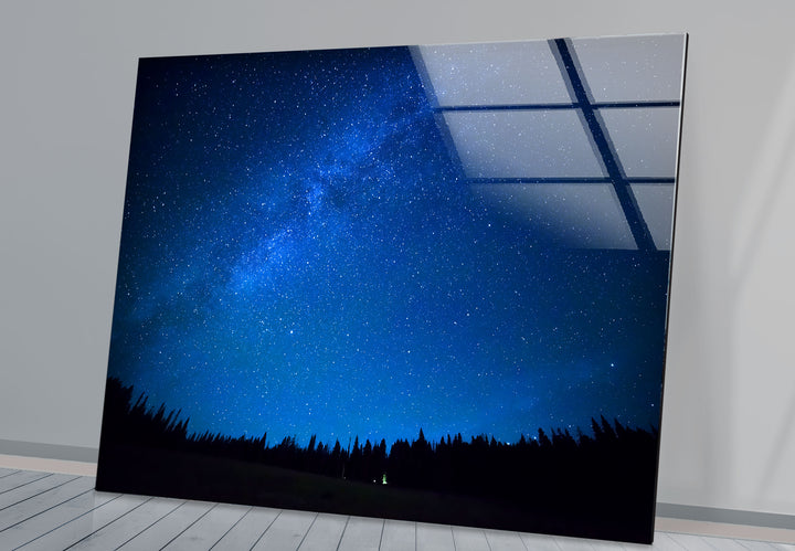 Starry Night Sky Wall Art – Deep Blue Milky Way Glass Print Decor