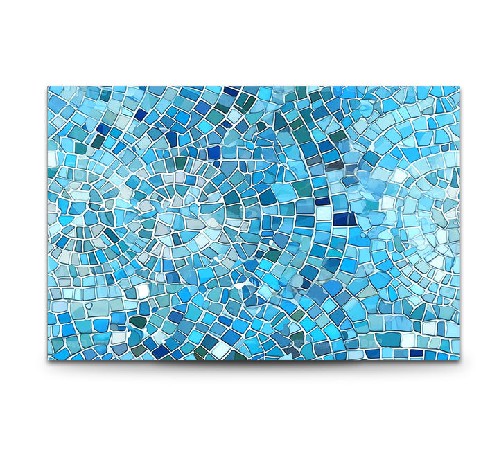 Aqua Blue Mosaic Glass Wall Art – Coastal Geometric Decor for Bathroom & Spa