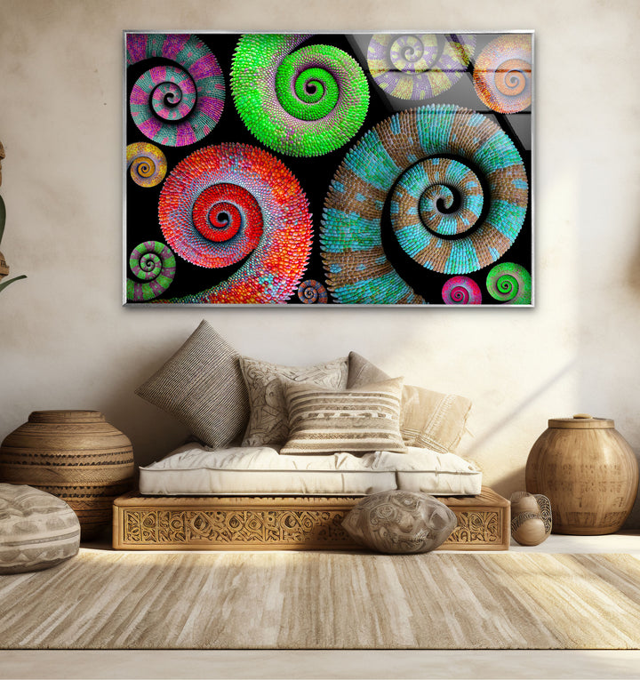 Colorful Spiral Pattern Wall Art – Vibrant Abstract Glass Print Décor