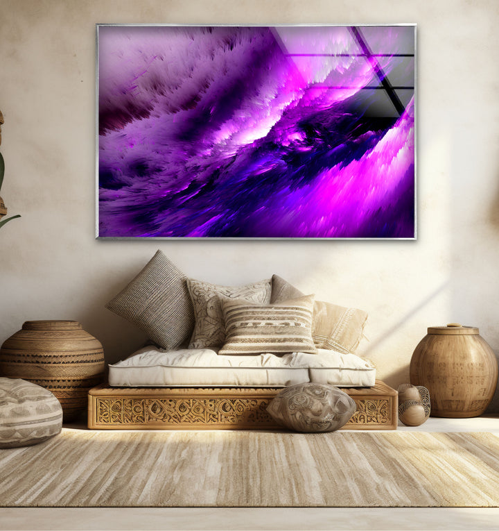 Violet Cosmic Storm Wall Art – Abstract Purple Energy Glass Print
