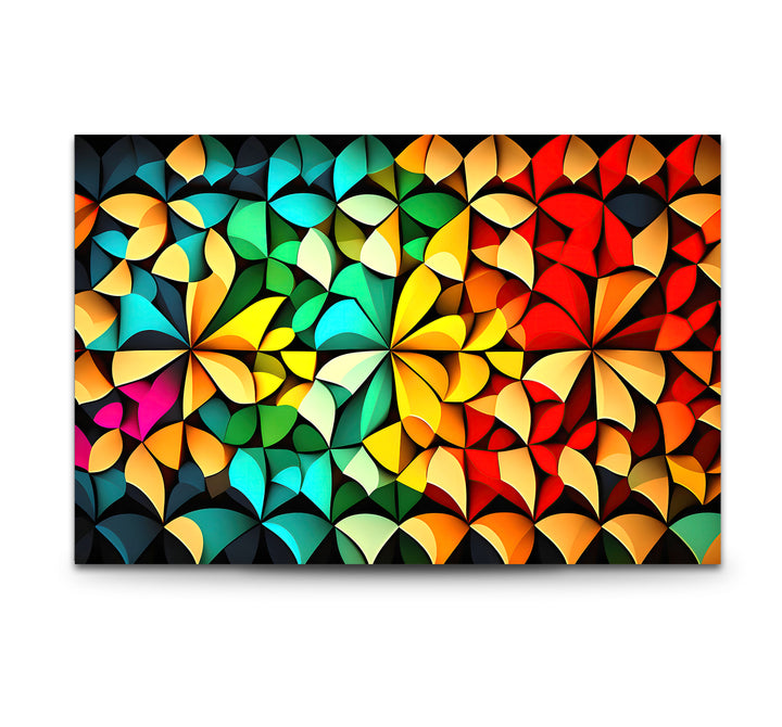 Bunte geometrische Glaswandkunst – Lebendiges abstraktes 3D-Muster