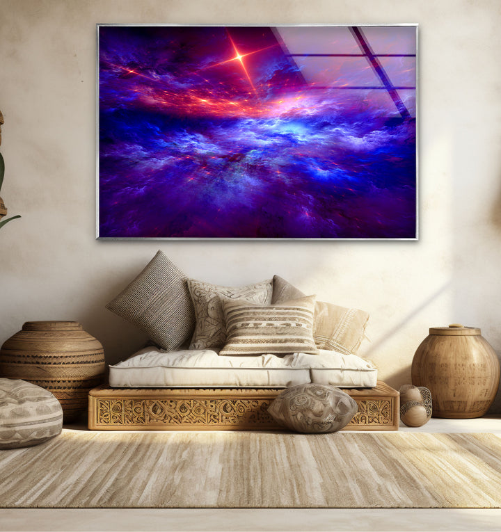 Purple Galaxy Cloud Wall Art – Vibrant Cosmic Sky Glass Print Décor