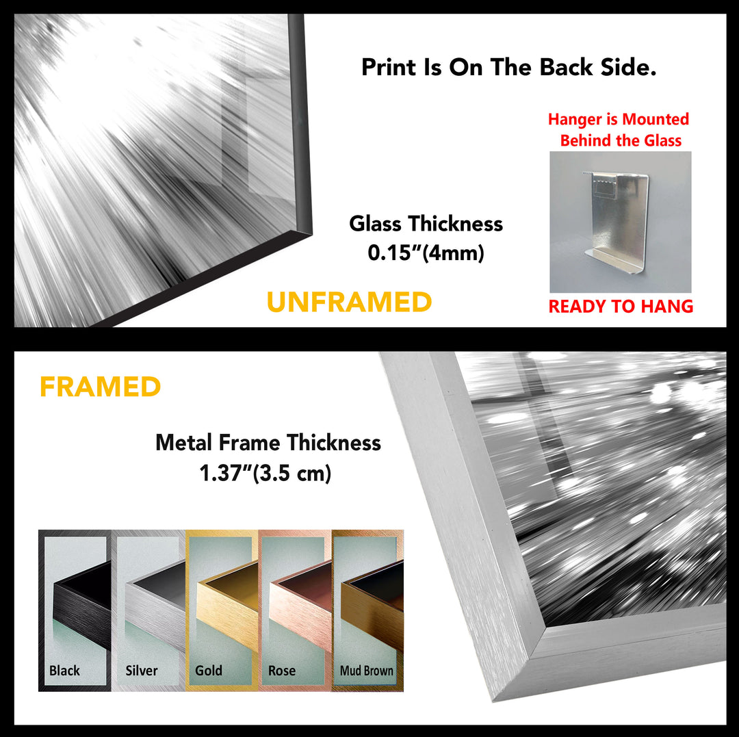 Monochrome Explosion Wall Art – Abstract Black and White Glass Print