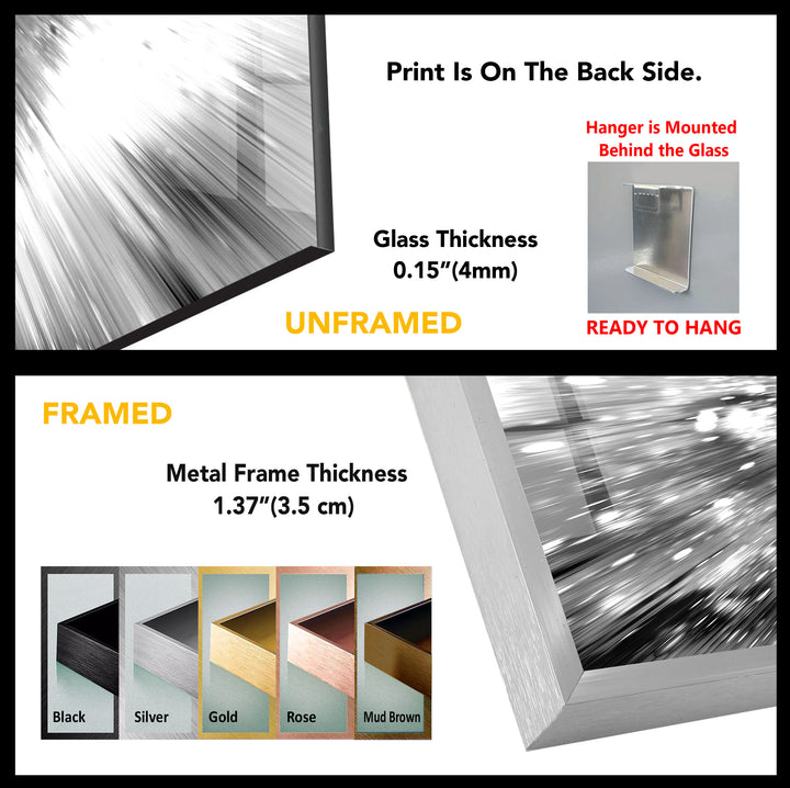 Monochrome Explosion Wall Art – Abstract Black and White Glass Print