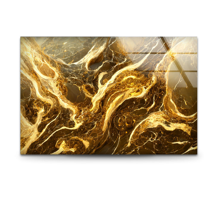 Molten Gold Marble Wall Art – Abstract Luxury Glass Print for Modern Decor
