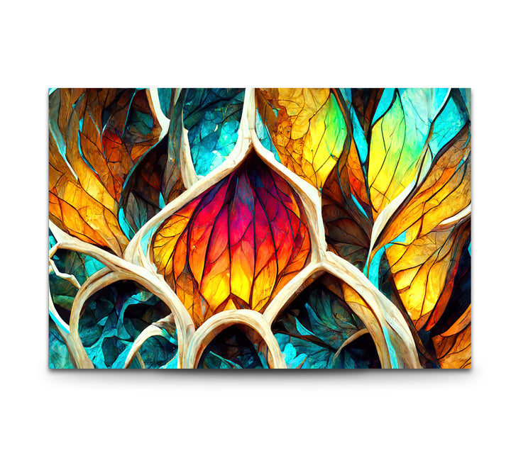 Von der Natur inspirierte Buntglas-Wandkunst – Abstraktes Blattdesign 