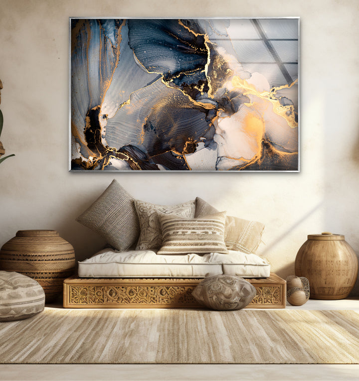 Golden Smoke Ink Wall Art – Elegant Abstract Glass Print Décor