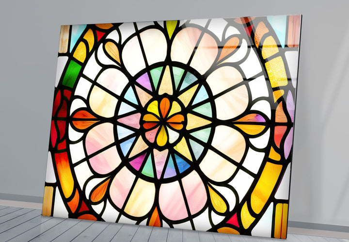 Bunte Buntglas-Wandkunst – Lebendiges Rosenfenster-Glasdesign 
