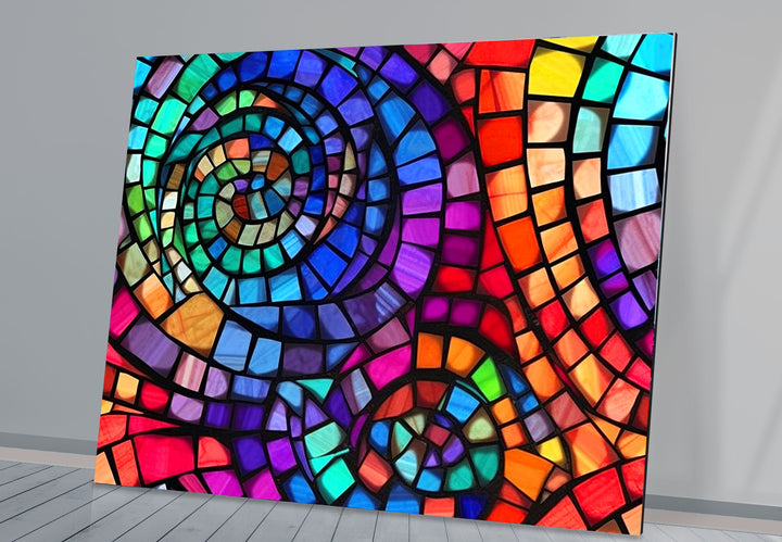 Vibrant Spiral Stained Glass Wall Art – Colorful Mosaic Window Design