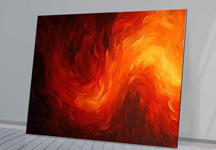 Fiery Abstract Glass Wall Art – Vibrant Red & Orange Flame Energy