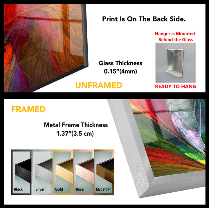 Colorful Feather Burst Wall Art – Abstract Rainbow Glass Print Decor