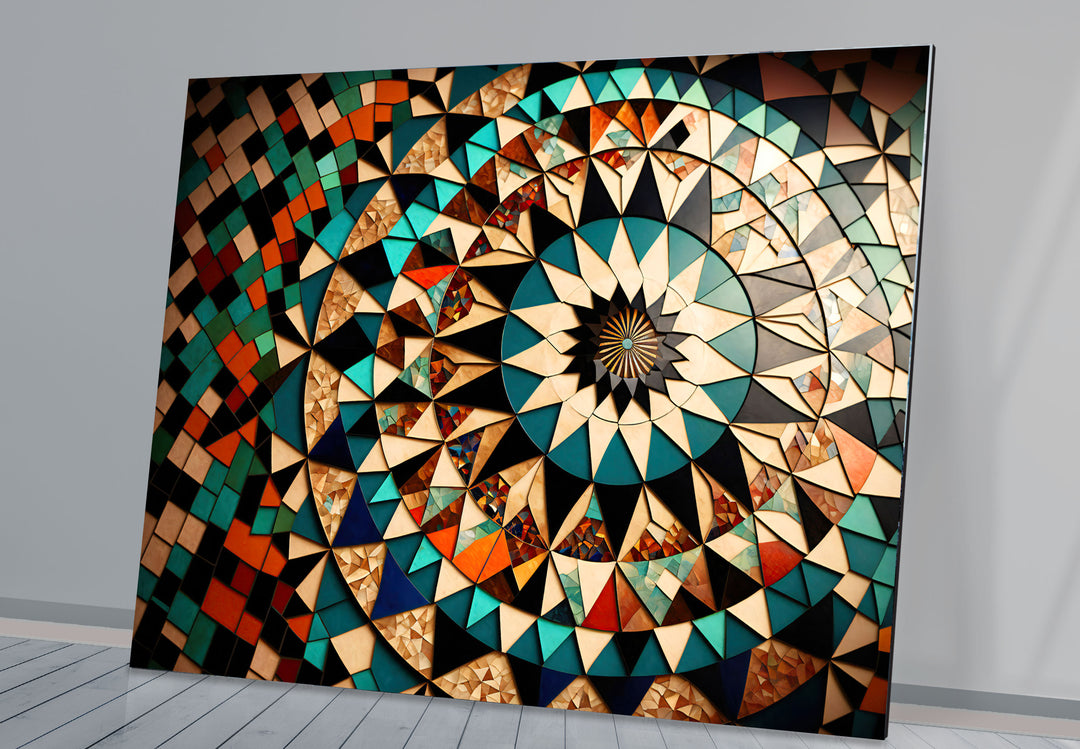 Moroccan Star Mosaic Glass Wall Art – Boho Geometric Mandala Decor