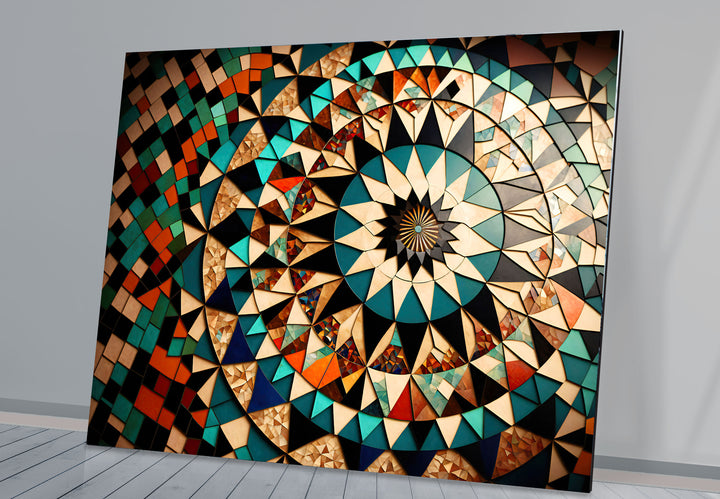 Moroccan Star Mosaic Glass Wall Art – Boho Geometric Mandala Decor