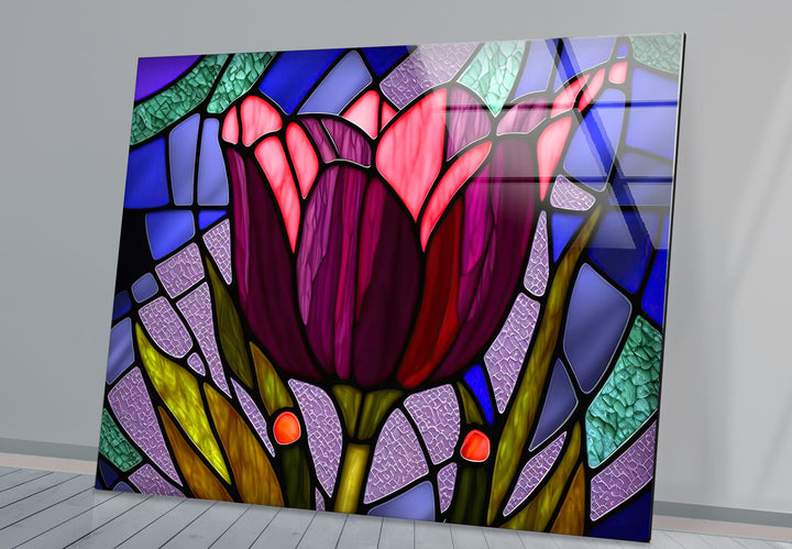 Stained Glass Tulip Wall Art – Vibrant Floral Glass Panel Decor