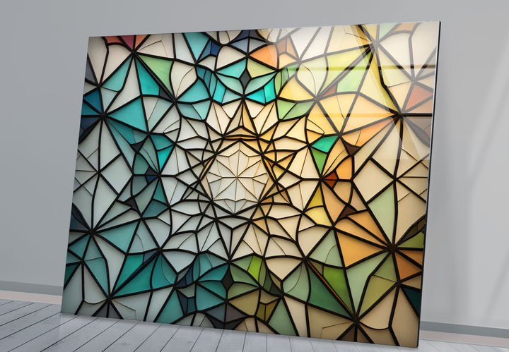Geometrische Wanddekoration aus Buntglas – Modernes abstraktes Design, elegantes Wohndekor 