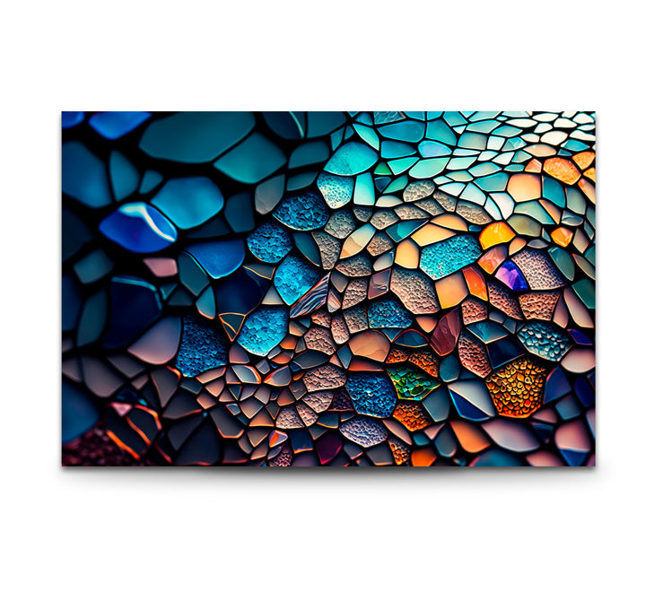 Strukturierte Mosaik-Glaswandkunst – Farbpalette des tiefen Ozeans, abstraktes steinähnliches Design 