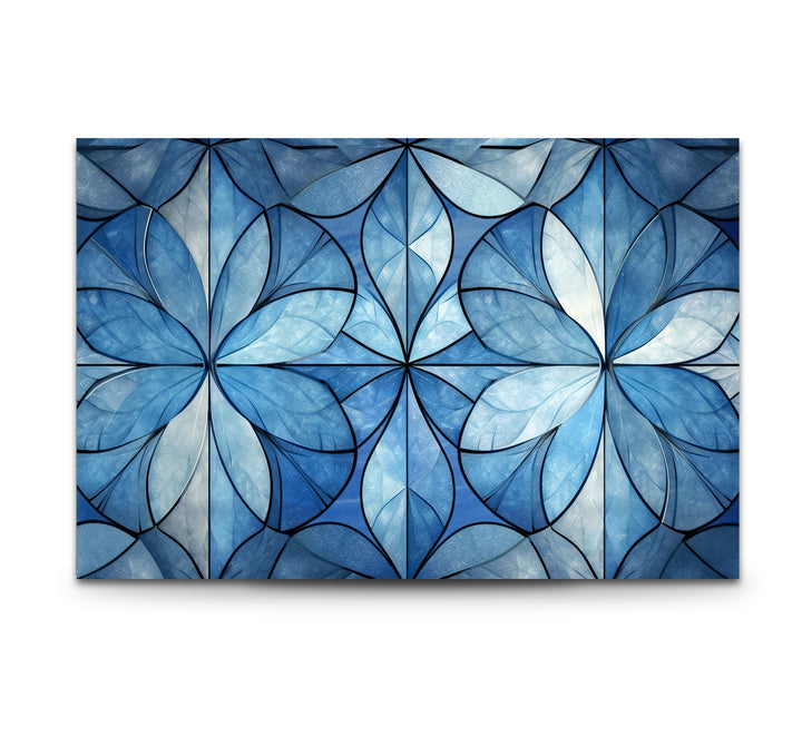 Blue Floral Geometric Wall Art – Modern Glass Panel with Elegant Petal Design