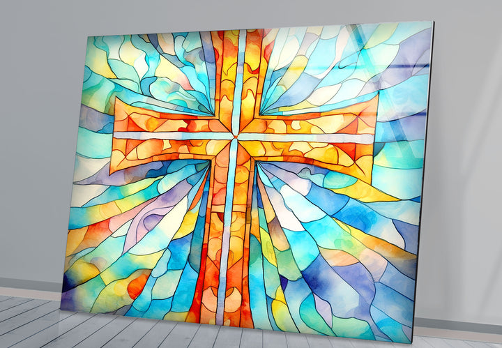Sacred Cross Stained Glass Wall Art – Radiant Christian Home Decor
