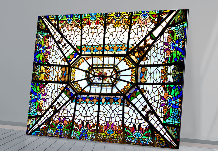 Buntglas-Deckenwandkunst – Elegantes architektonisches Glasdesign 