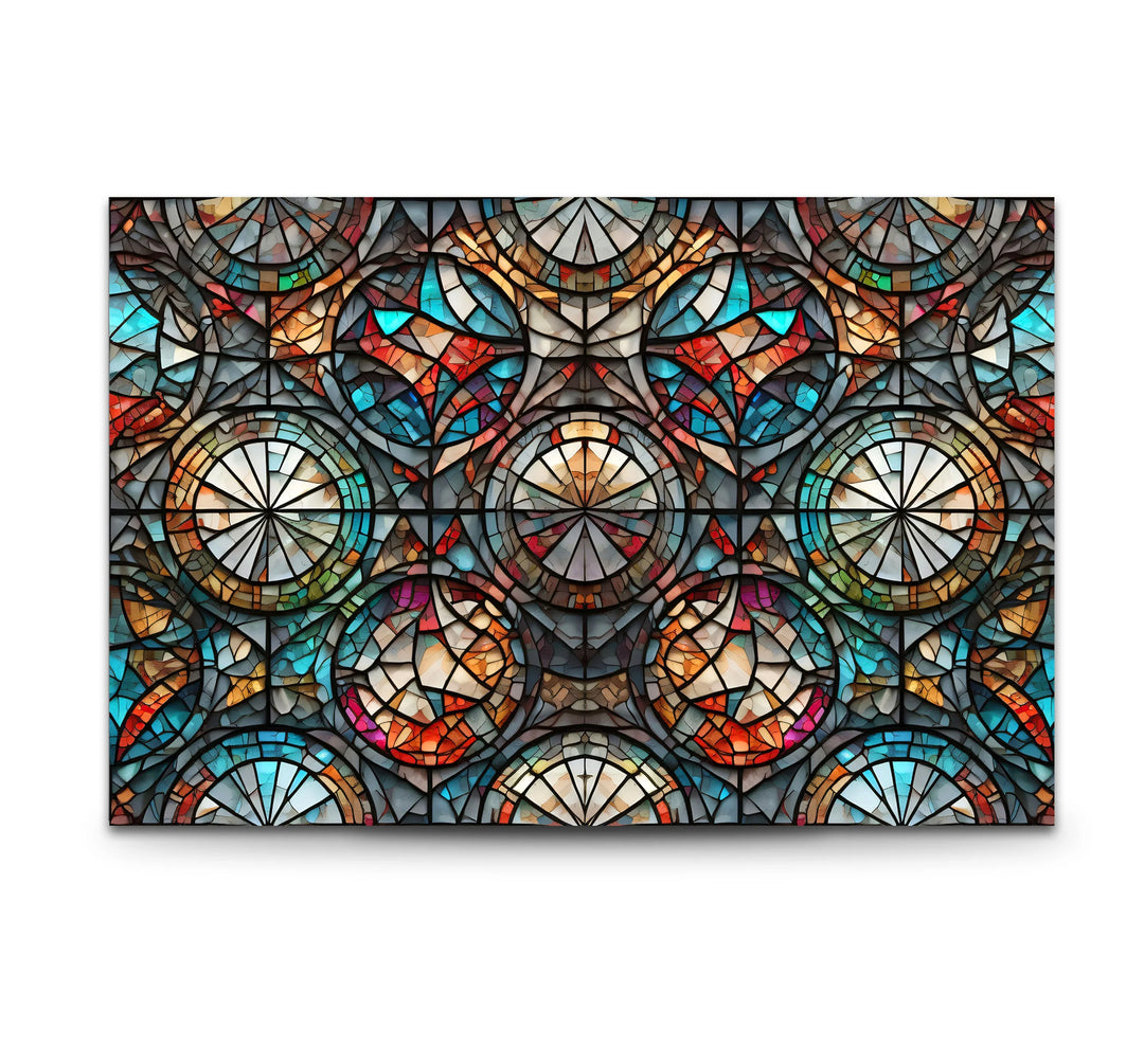 Kaleidoscope Stained Glass Wall Art – Intricate Symmetry, Colorful Window Panel Decor - MyPhotoStation