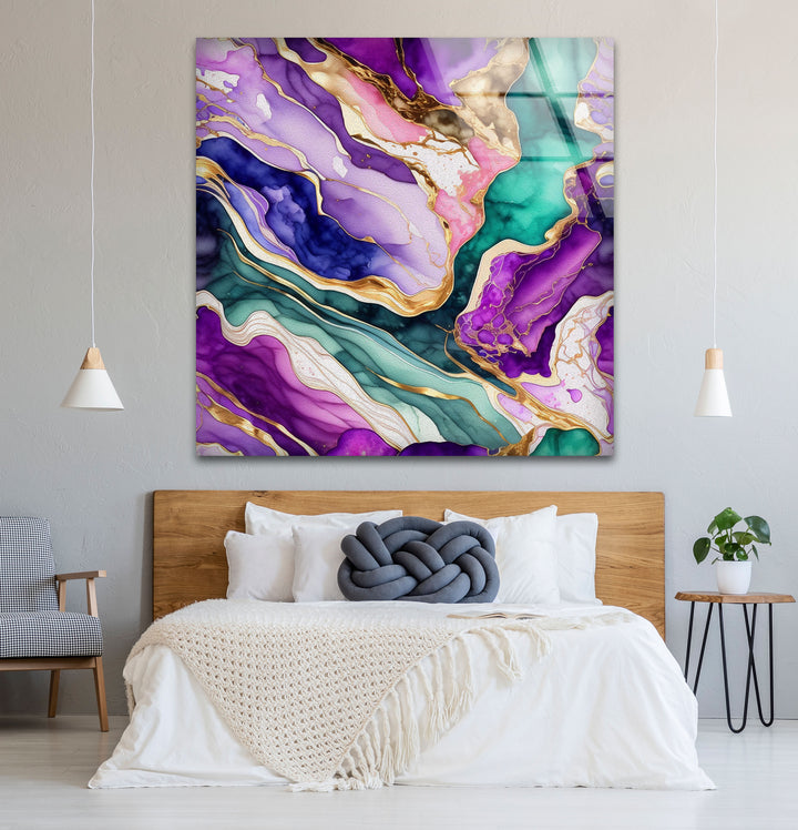Colorful Geode Marble Wall Art – Abstract Crystal Glass Print for Interiors