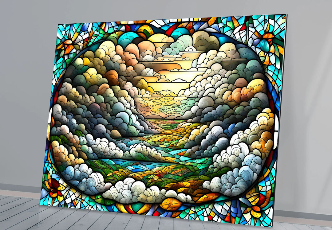 Stained Glass Landscape Wall Art – Colorful Sky & Rolling Hills - MyPhotoStation