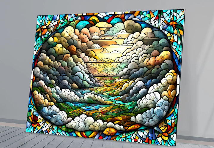 Stained Glass Landscape Wall Art – Colorful Sky & Rolling Hills - MyPhotoStation