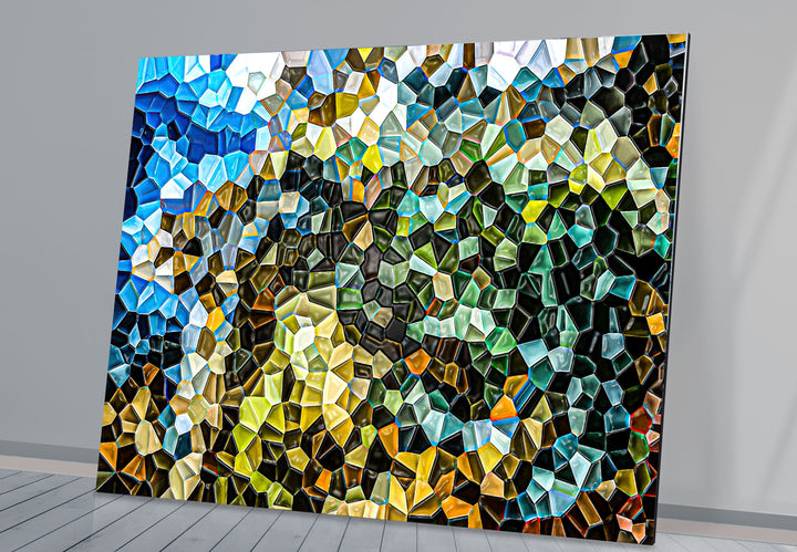 Abstract Mosaic Landscape Glass Wall Art – Colorful Geometric Nature Design