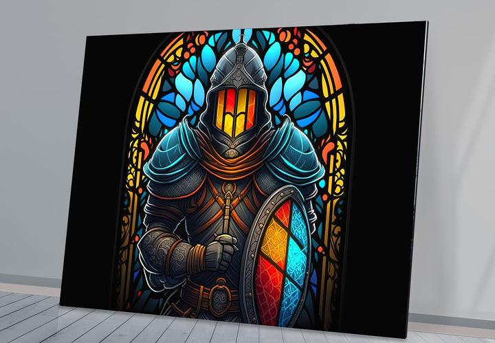 Stained Glass Knight Wall Art – Medieval Warrior Fantasy Decor