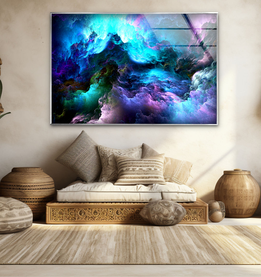 Cosmic Dreamscape Wall Art – Abstract Nebula Cloud Glass Print