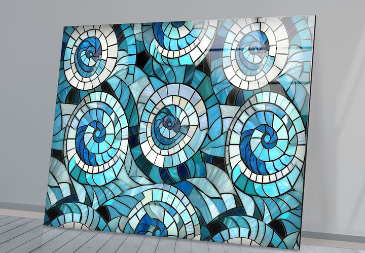Nautical Spiral Stained Glass Wall Art – Blue Ocean Wave Design