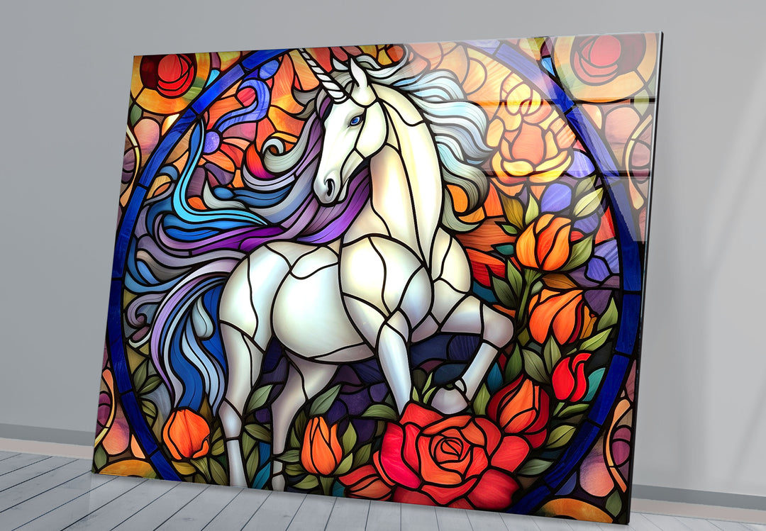 Majestic Unicorn Stained Glass Wall Art – Fantasy-Inspired Home Decor