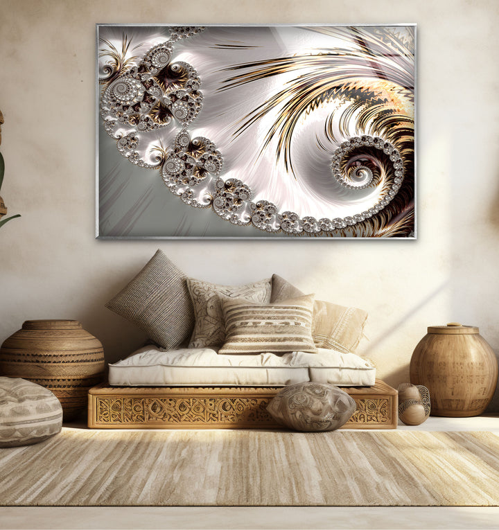 Golden Spiral Fractal Wall Art – Elegant Abstract Glass Print Decor
