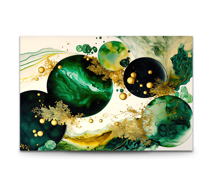 Emerald & Gold Abstract Glass Wall Art – Modern Luxury Home Decor