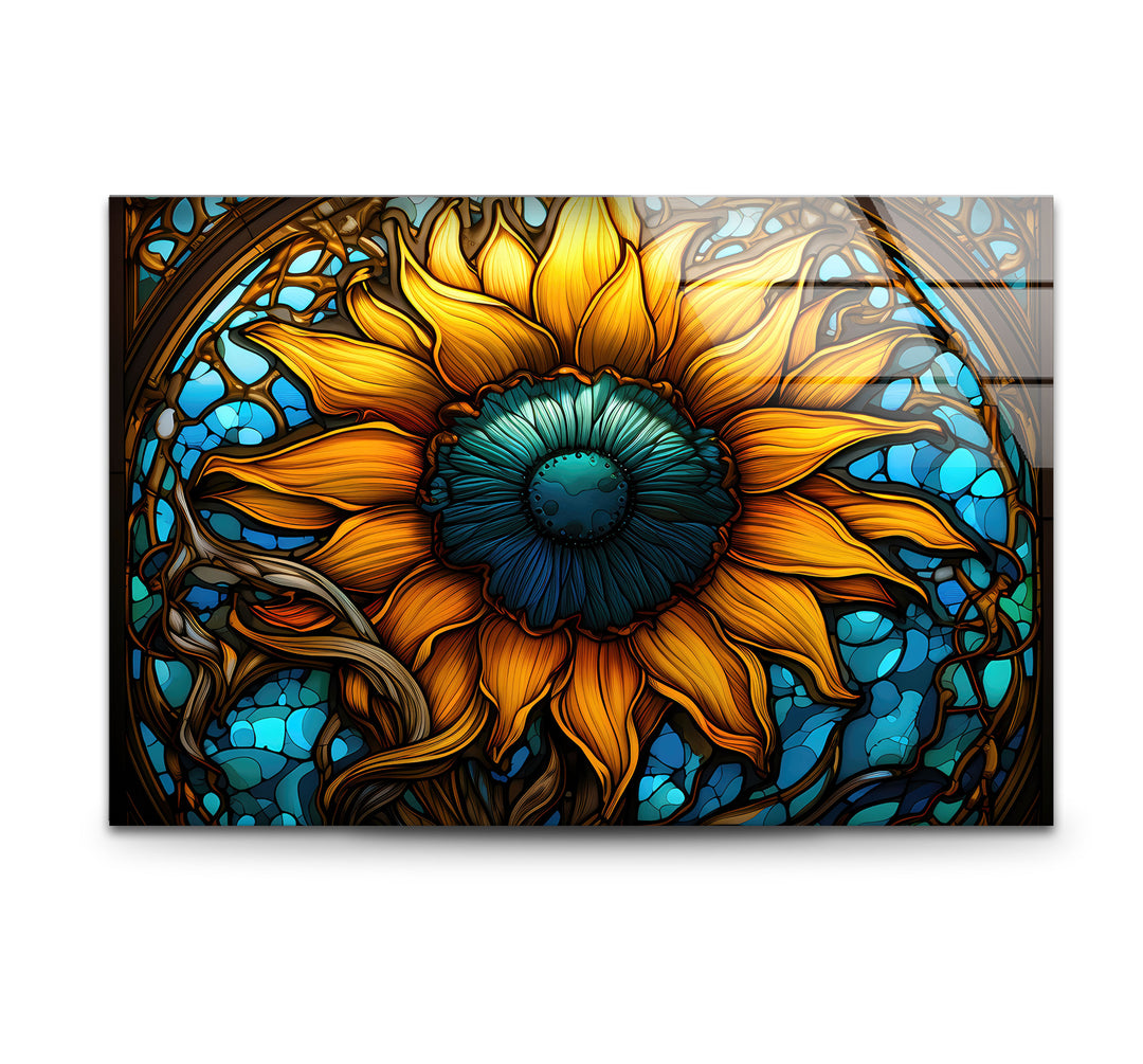Sonnenblumen-Buntglas-Wandkunst – Lebendiges, florales, von der Natur inspiriertes Dekor 