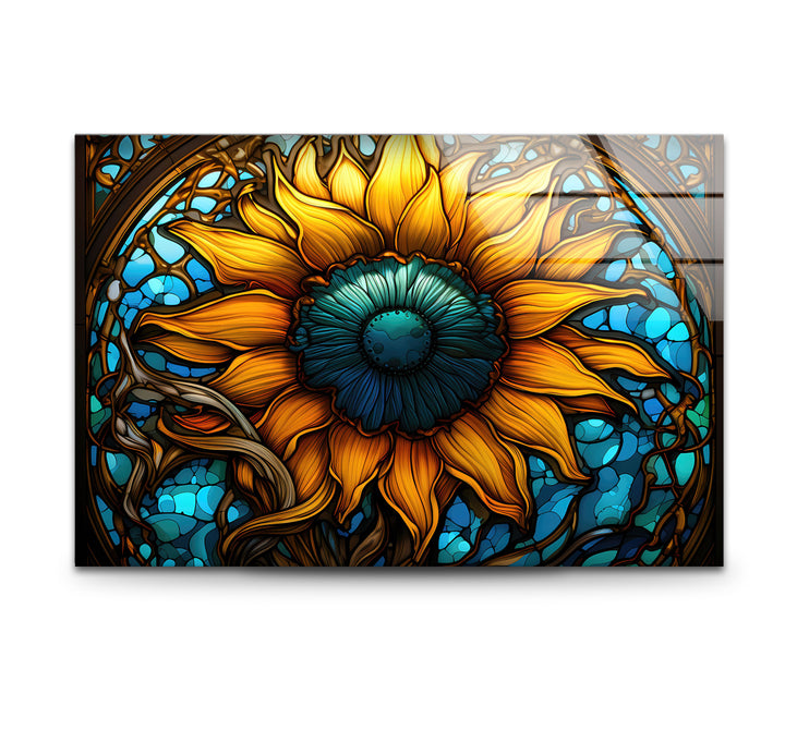 Sonnenblumen-Buntglas-Wandkunst – Lebendiges, florales, von der Natur inspiriertes Dekor 