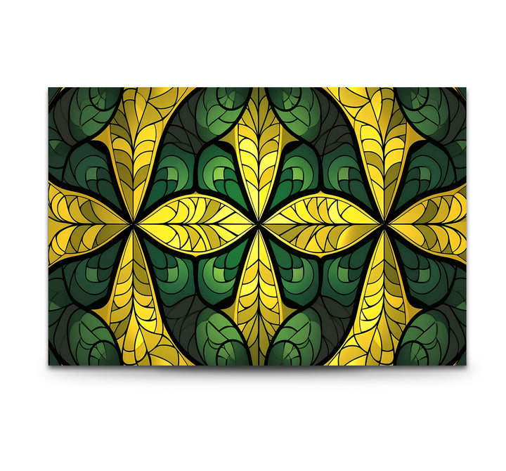 Green & Gold Stained Glass Wall Art – Botanical Geometric Glass Design