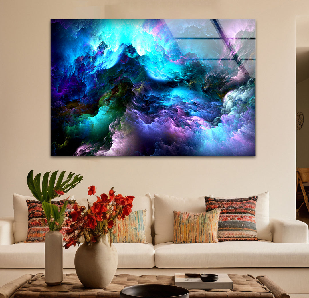 Cosmic Dreamscape Wall Art – Abstract Nebula Cloud Glass Print