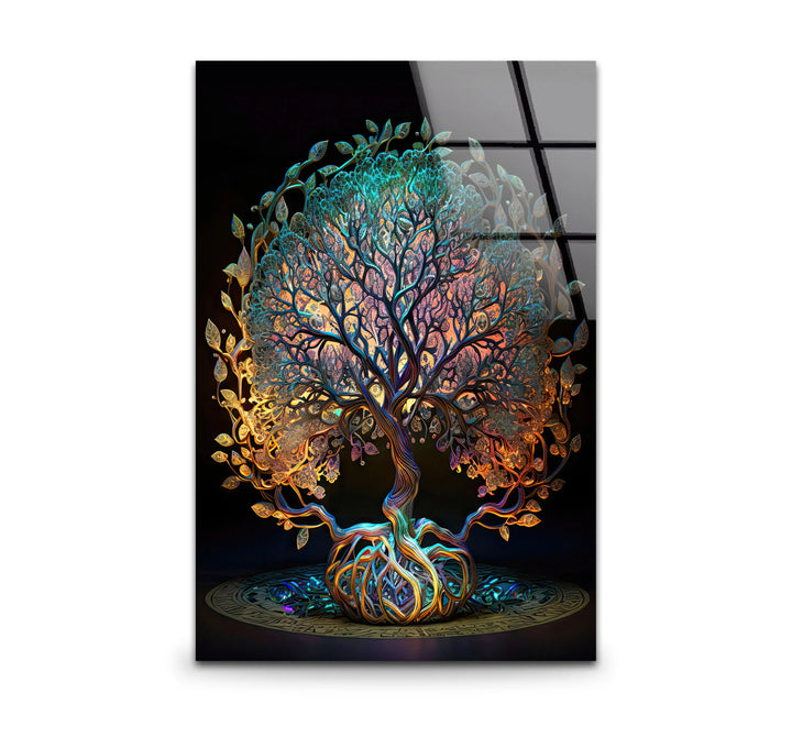 Mystical Tree of Life Wall Art – Colorful Spiritual Glass Print for Sacred and Boho Interiors - MyPhotoStation