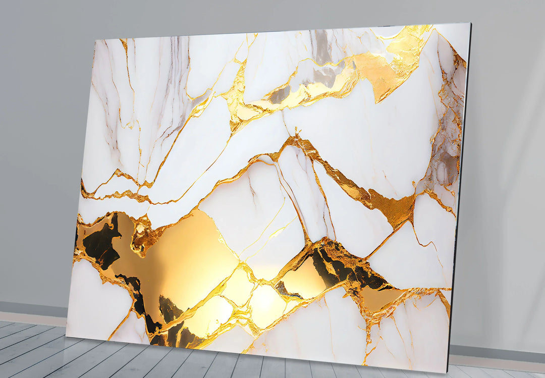 White and Gold Marble Wall Art – Luxury Glass Print for Elegant Interiors - MyPhotoStation