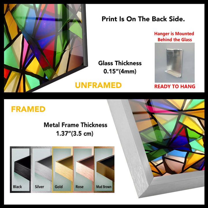 Geometric Color Explosion Glass Art – Abstract Modern Wall Decor in Bold Stained Glass Style - MyPhotoStation