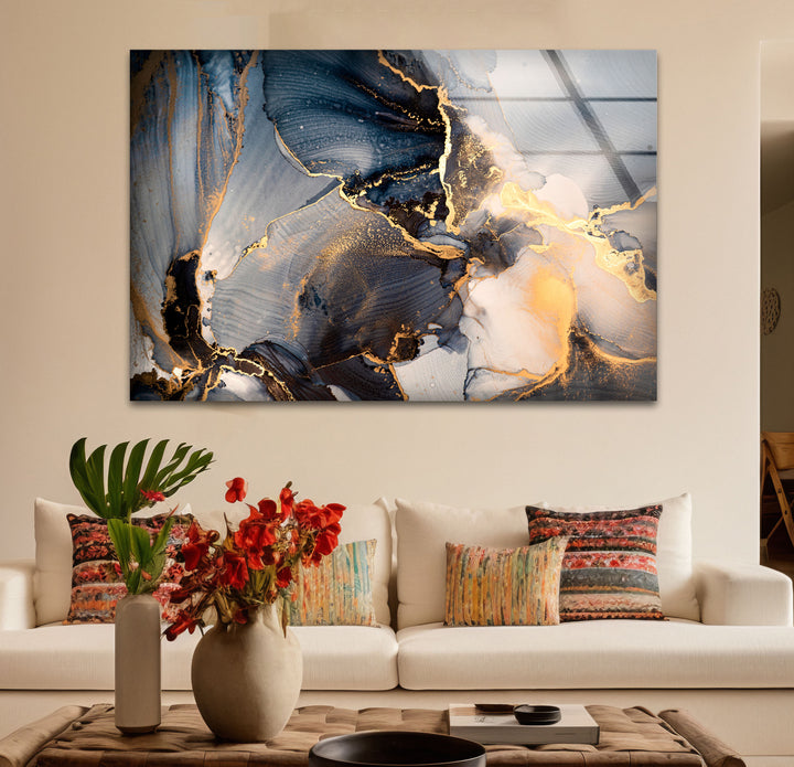 Golden Smoke Ink Wall Art – Elegant Abstract Glass Print Décor