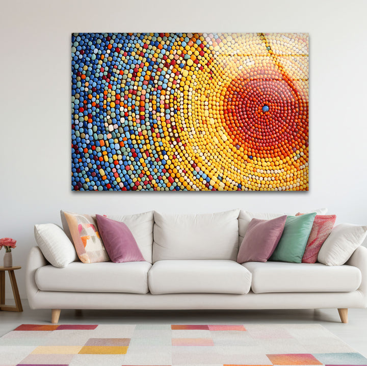 Sunburst Dot Mosaik-Glaswandkunst – Lebendiges buntes Kreismuster