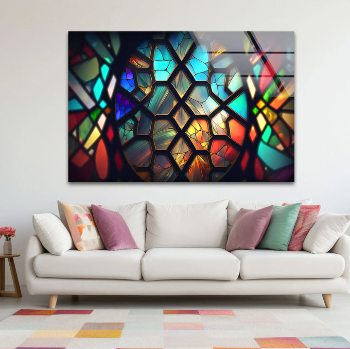 Stained Glass Window Wall Art – Vibrant Geometric Light Reflections - MyPhotoStation