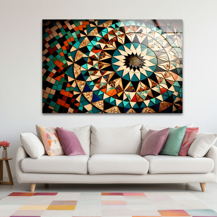 Moroccan Star Mosaic Glass Wall Art – Boho Geometric Mandala Decor