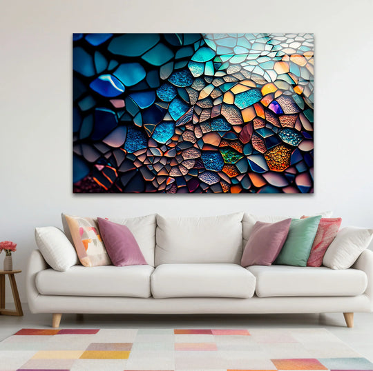 Textured Mosaic Glass Wall Art – Deep Ocean Color Palette, Abstract Stone-Like Design - MyPhotoStation