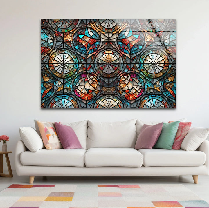 Kaleidoscope Stained Glass Wall Art – Intricate Symmetry, Colorful Window Panel Decor - MyPhotoStation